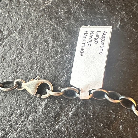 Navajo Augustine Largo Kingman Turquoise Sterling Silver Choker Necklace - Picture 4 of 5